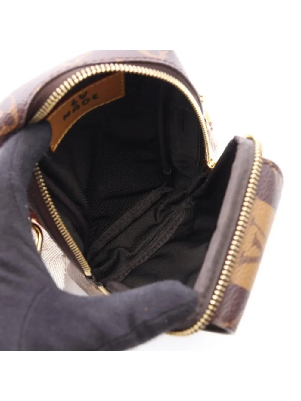 Louis Vuitton Shoulder Bag Double Phone Pouch Monogram Stripe Canvas Leather LV